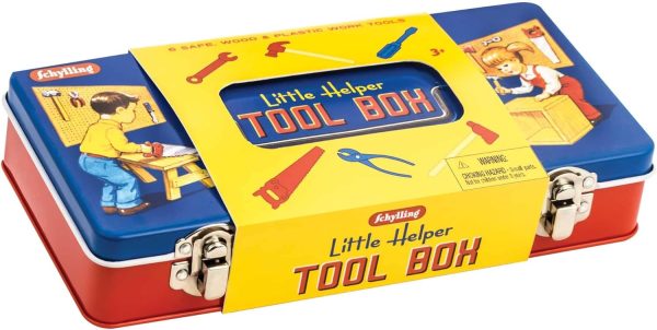 Schylling Toy Tin Tool Box with Tools - Metal Case Including 6 Tools - Ages 3+
